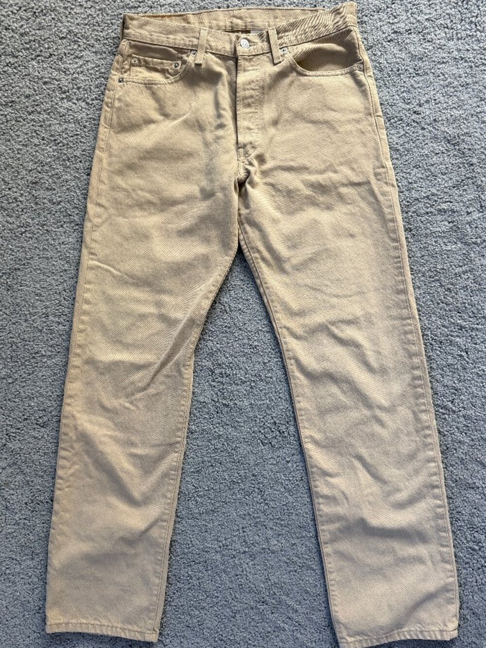 Vintage Levis 501 Original Fit Jeans Tan Khaki Beige Button Fly 33x34 90s - EUC